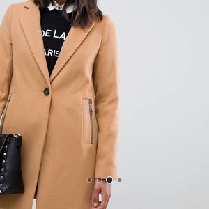 ASOS tailored camel jacket zipper pocket sz 12
